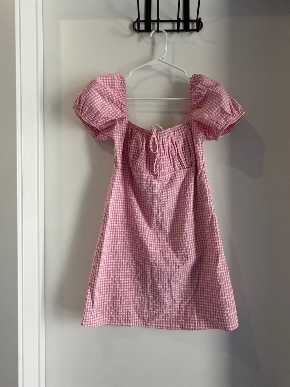 Zara Pink Gingham Puff-Sleeve Mini Dress